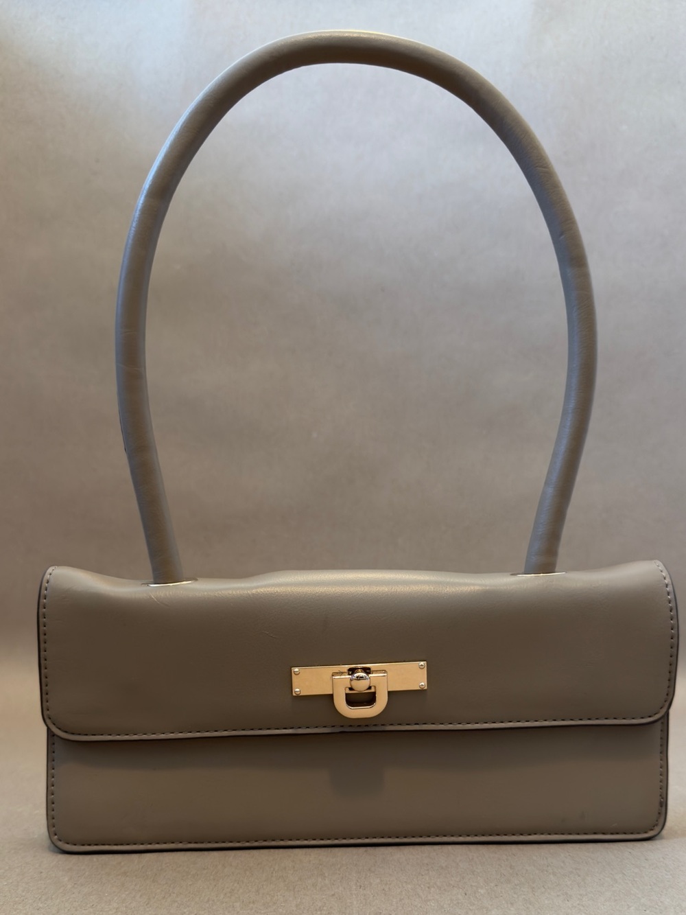 Classic Taupe Shoulder Bag with Gold Hardware